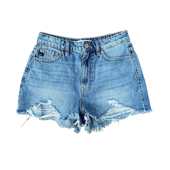 Kancan High Rise Frayed Hem Denim Shorts